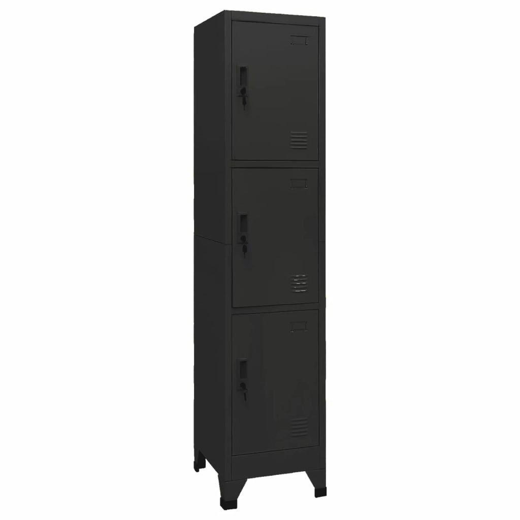 Black Steel Locker Cabinet with 3 Lockable Doors E18327