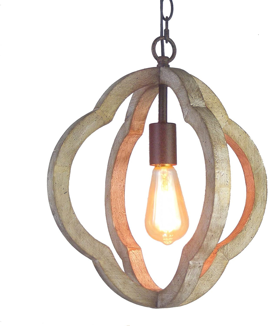 Wooden Iron Chandelier 4 Candle Holder Z736384