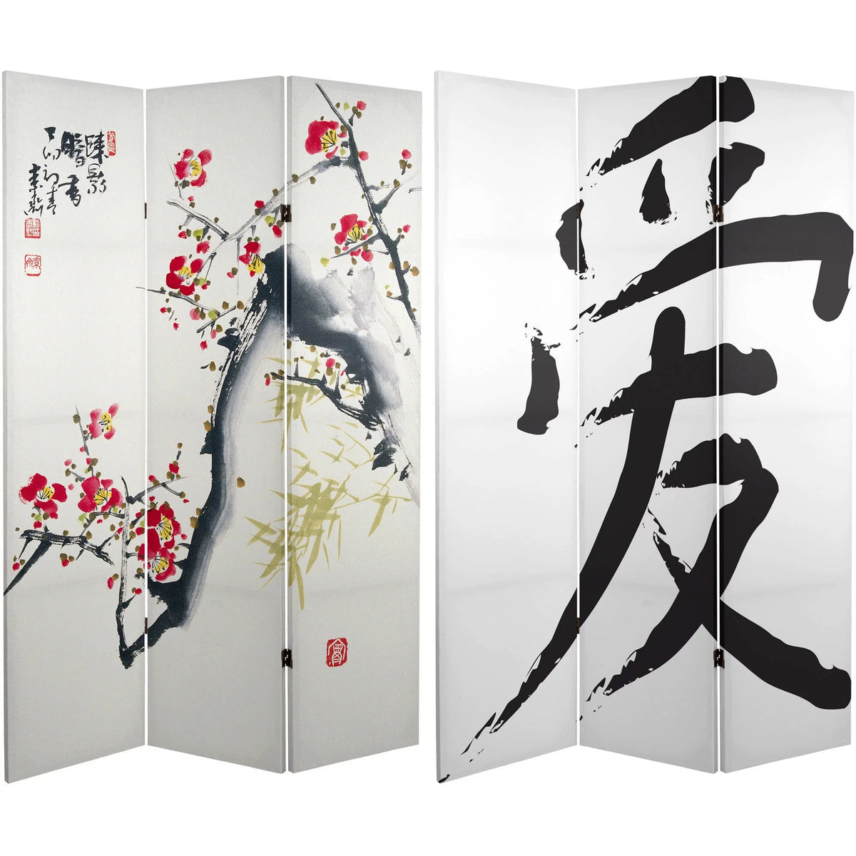 6 ft. Tall Cherry Blossoms Canvas 3 Panel Room Divider U6590