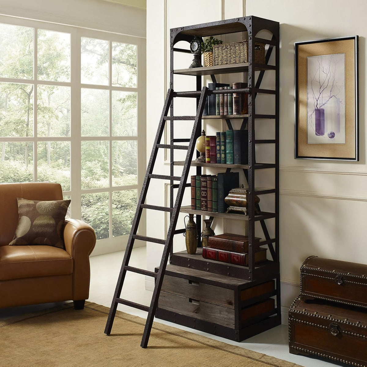 Brown Wood and Cast Iron Bookshelf U7539