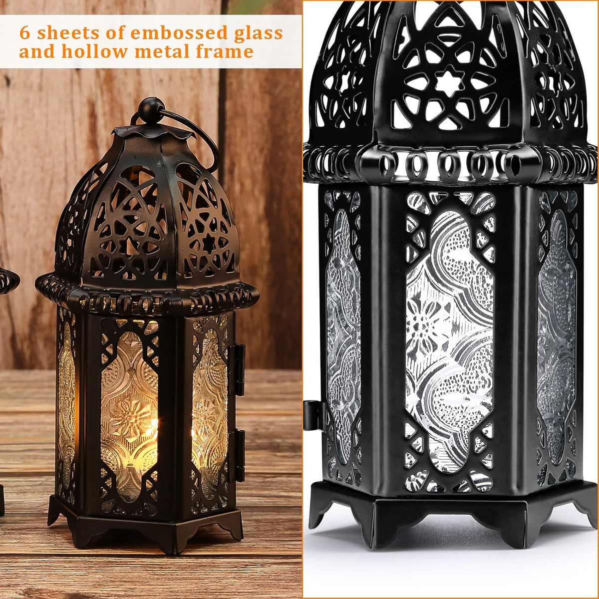 Black 4PCS Glass Candle Holder Lanterns U675
