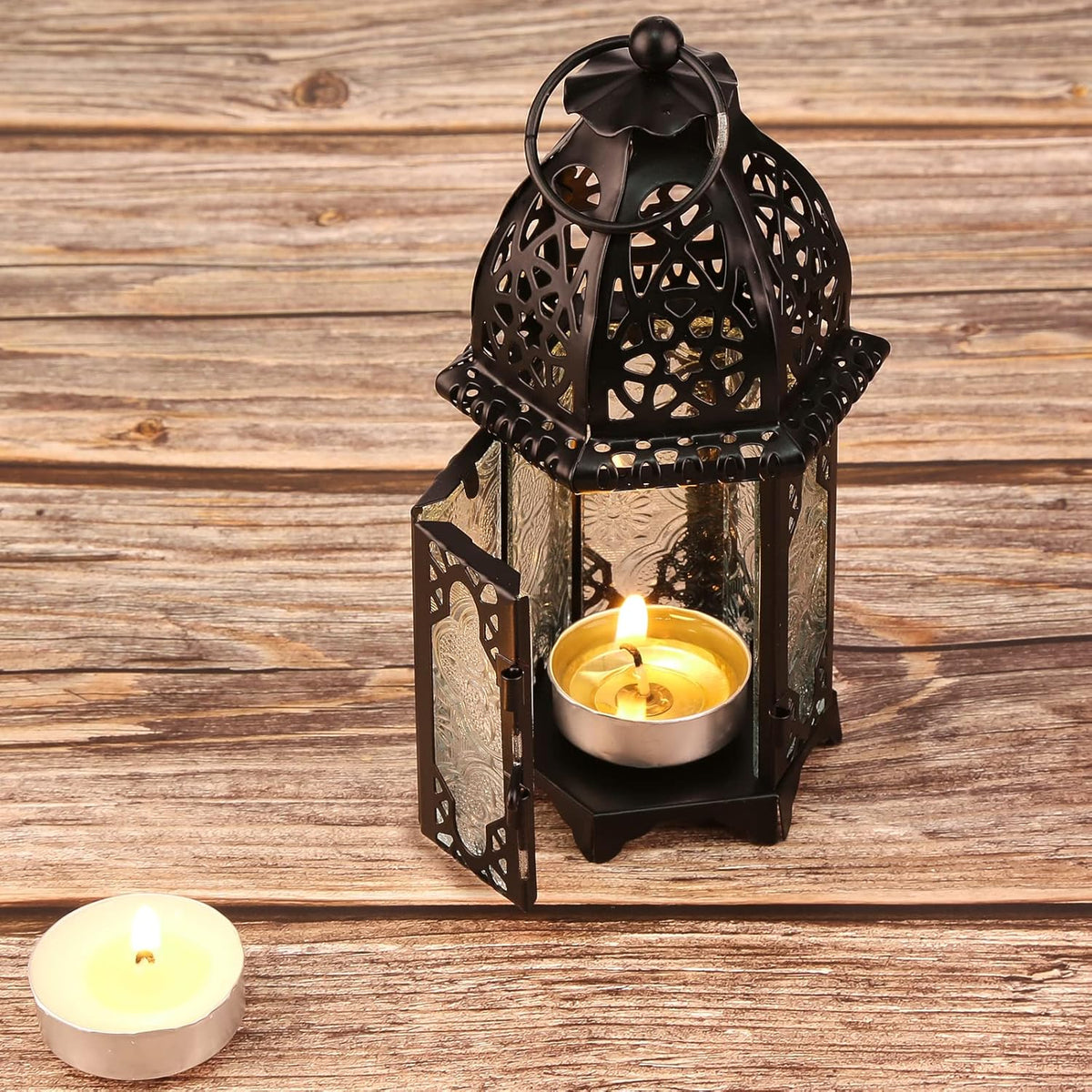 Black 4PCS Glass Candle Holder Lanterns U675