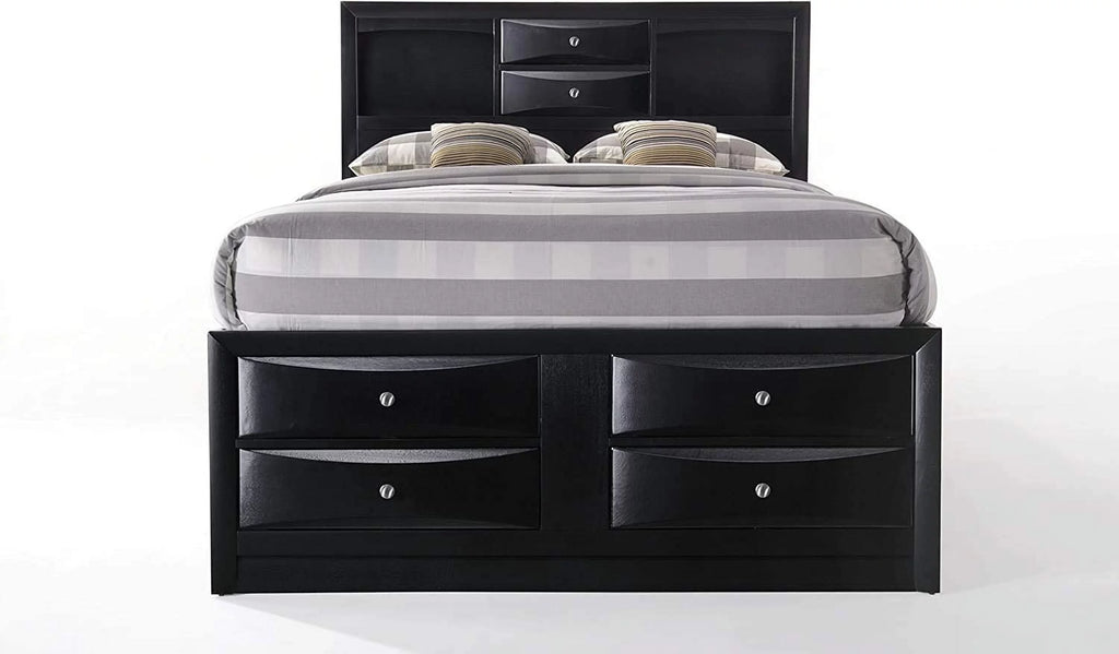 Queen Size Bed with Storage and Headboard Bookcase in Black A401512