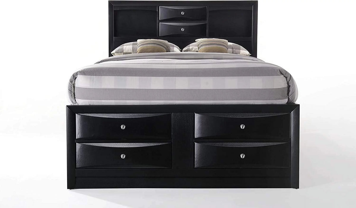 Queen Size Bed with Storage and Headboard Bookcase in Black A401512