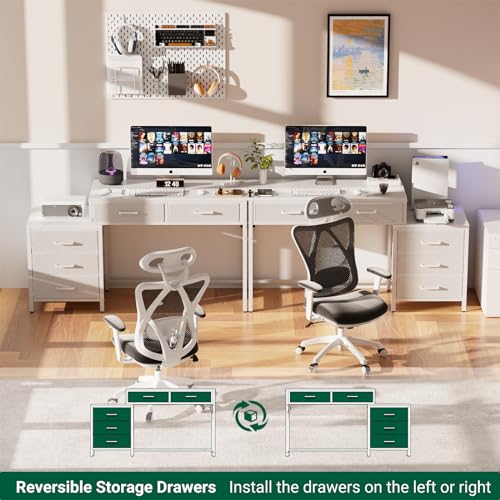 White Reversible Computer Desk with 5 Drawers X56914