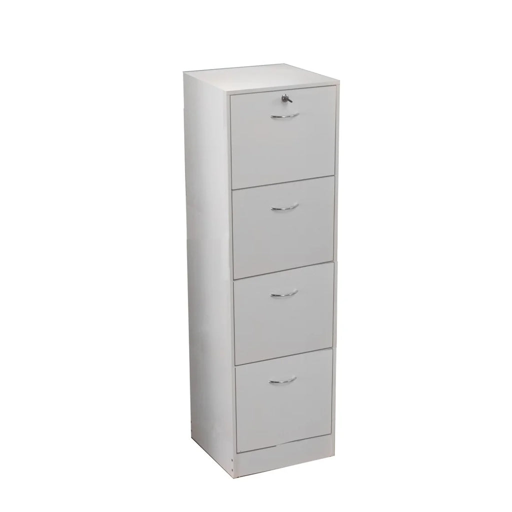 White 4 Drawer Wood Lockable Filing Cabinet F21052