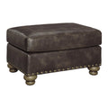 Brown Wooden Ottoman with Nailhead Trims and Bun Feet C42580