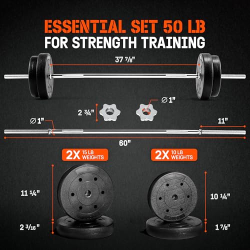 50 LB Barbell Weight Set with Diamond Knurled Handles Q210819