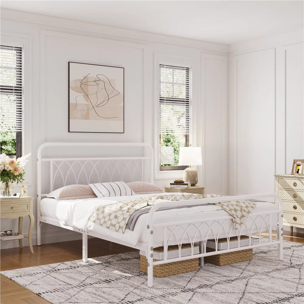 Metal Platform Bed Frame with Headboard and Footboard, Twin, Antique Gold E114