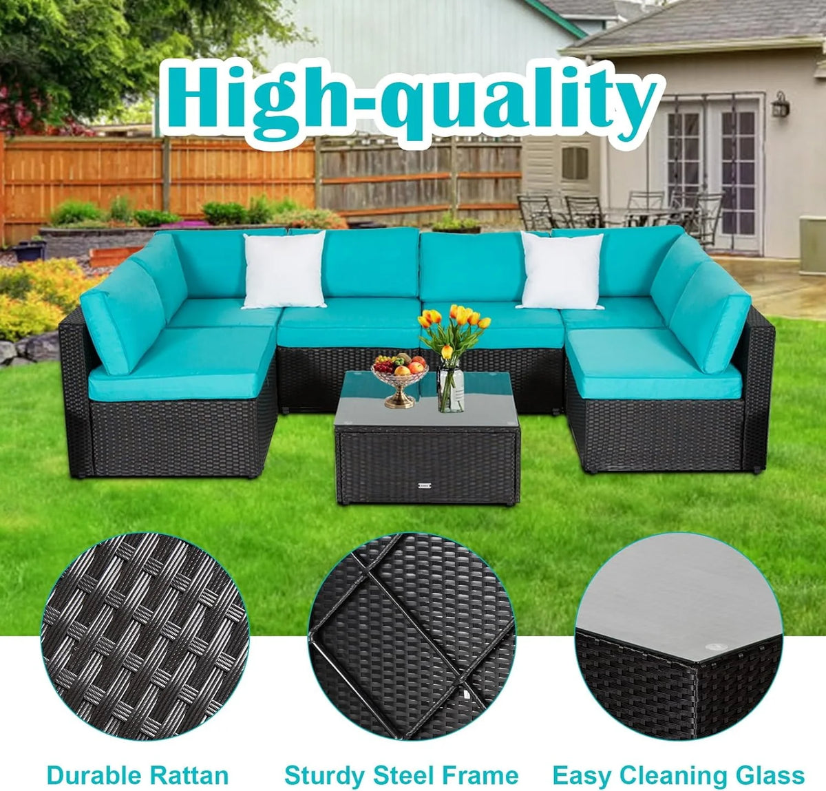 7 Pc Wicker Rattan Patio Furniture Set F37269