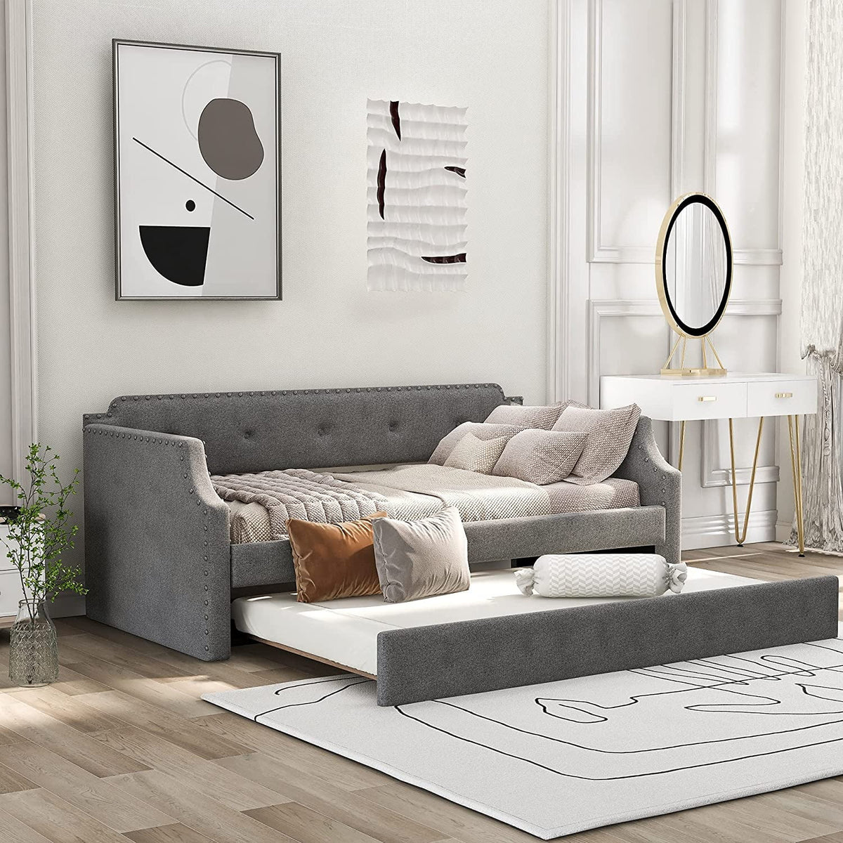 Grey Upholstered Daybed with Trundle B688