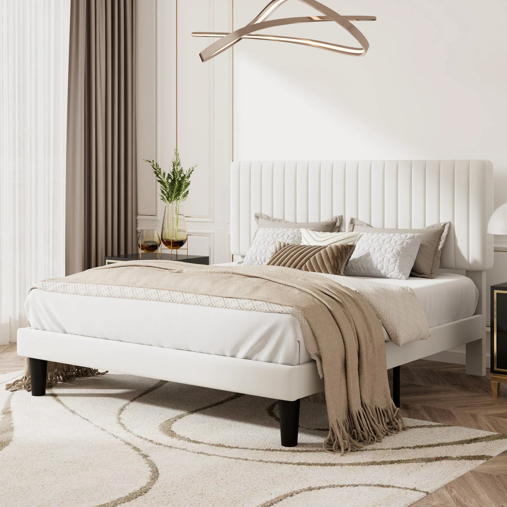 Queen Size Upholstered Platform Bed Frame with Velvet Headboard Q309355