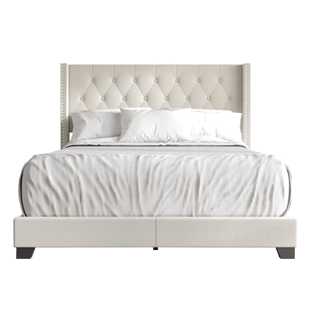Blue Linen Upholstered Wingback Bed M1022