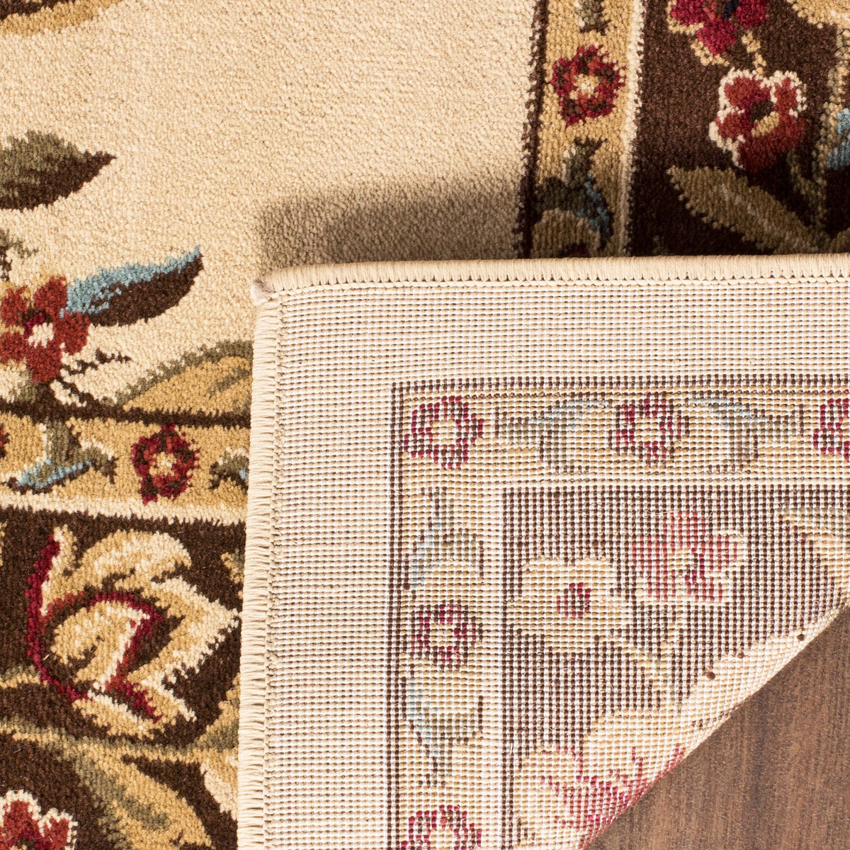 Ivory Brown Floral Border Area Rug 8'9" x 12' Z2136
