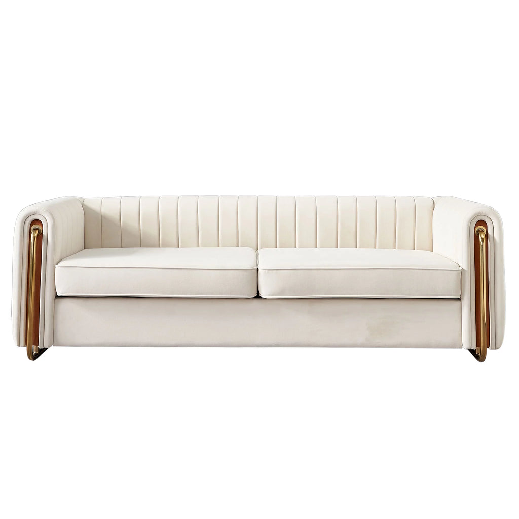 Beige Velvet Sofa with Arms and Removable Cushions S528
