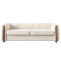 Beige Velvet Sofa with Arms and Removable Cushions S528
