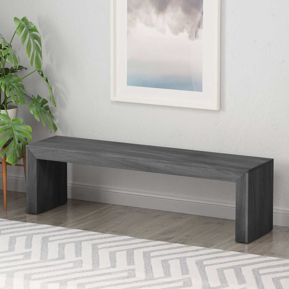 Black Acacia Wood Bench Q9453