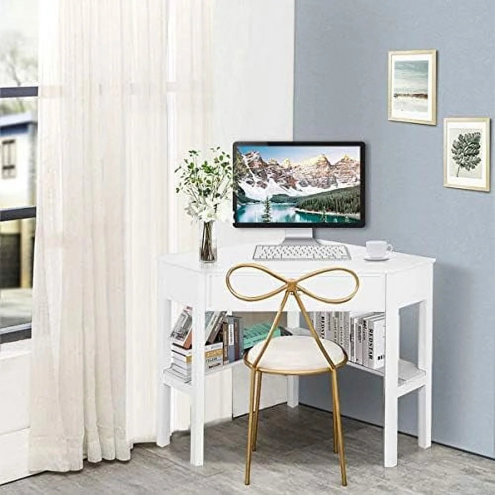 Black Corner Desk with Drawer and Shelves F291421