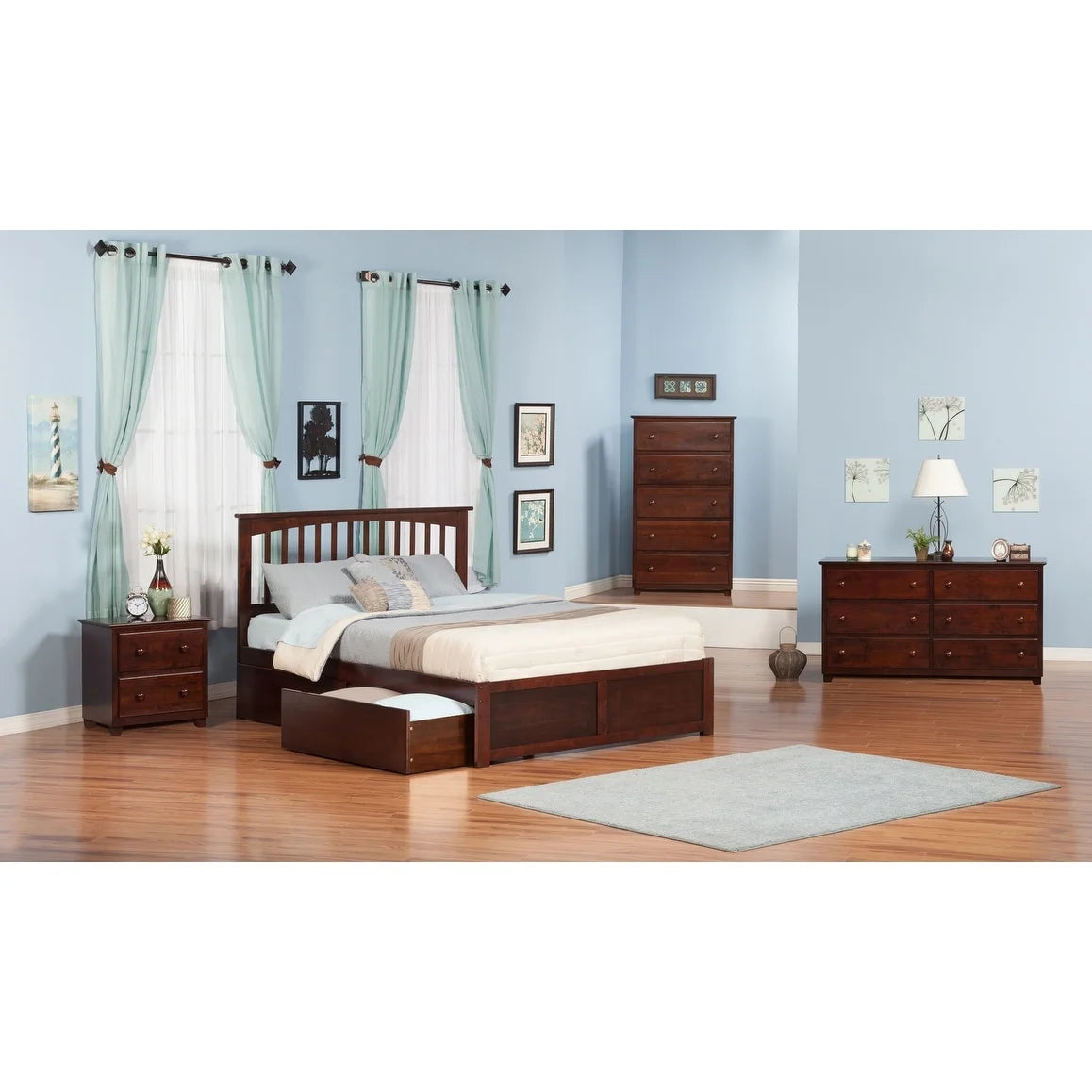 King Platform Bed with 2 Drawers in Walnut V901761