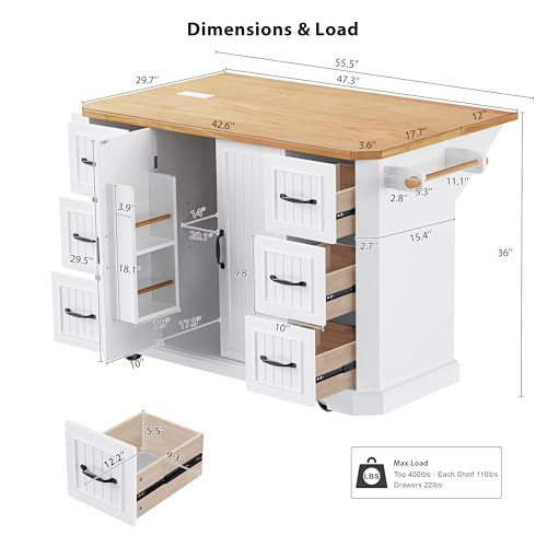 White Rolling Kitchen Storage Island with Power Outlet O1671