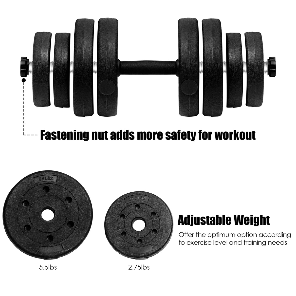 66Lbs 2 in 1 Adjustable Dumbbell Set W837954