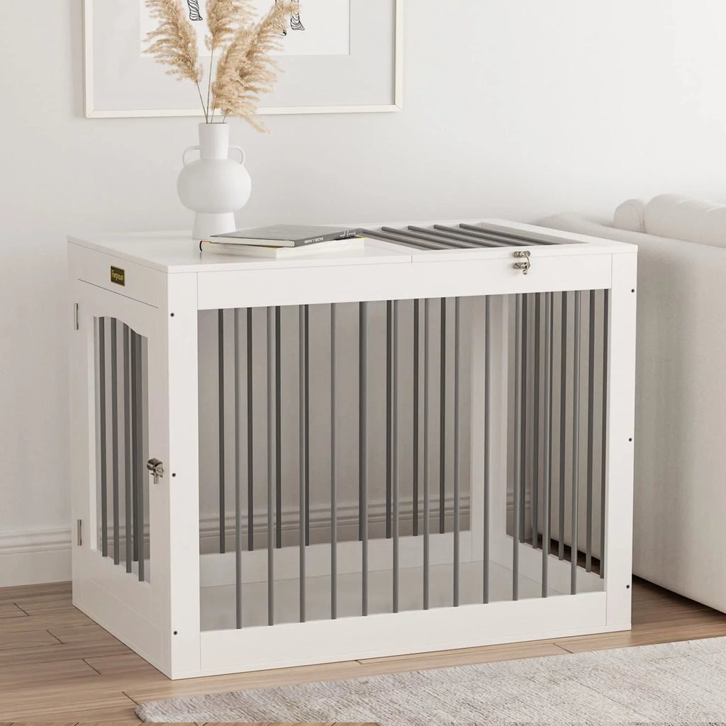 White Wooden Dog Crate with Double Doors F2627