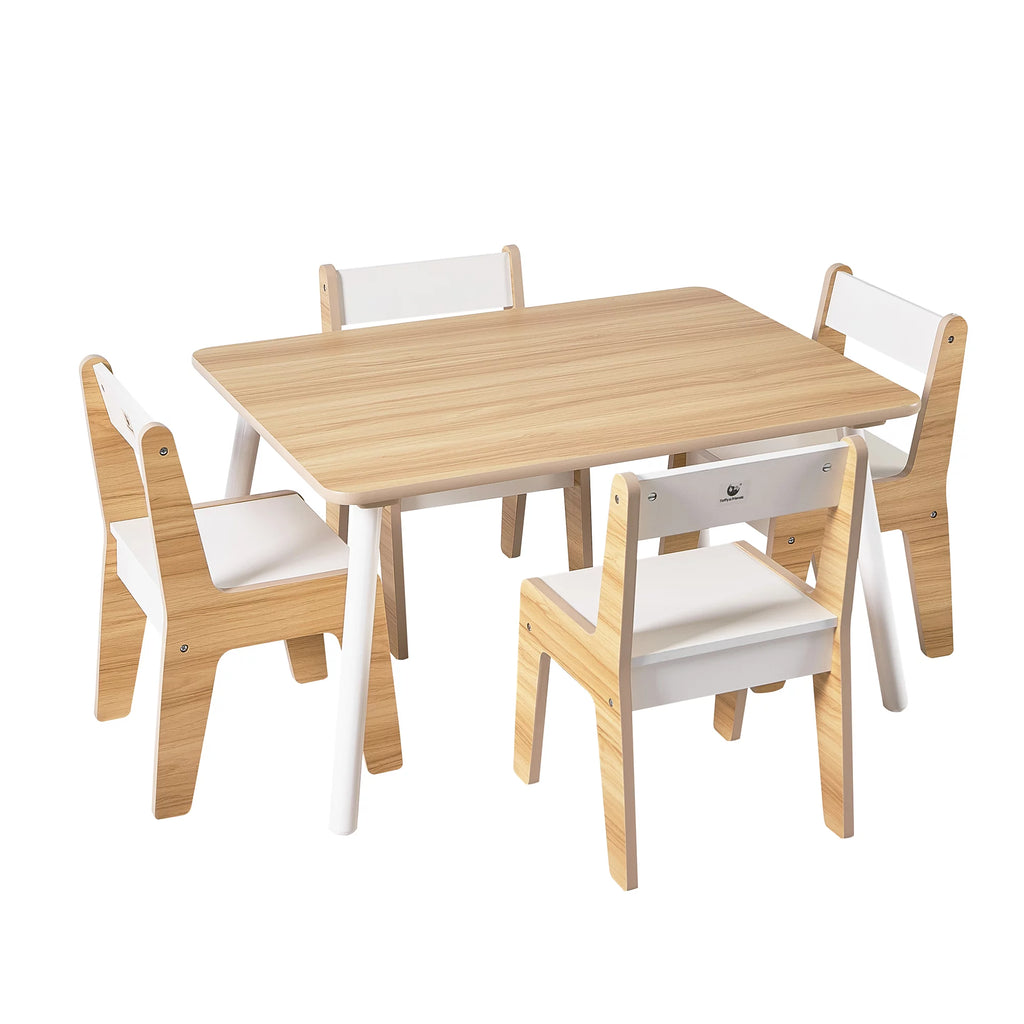 Wooden Kids Table and Chairs Set Natural White 5 Piece X183