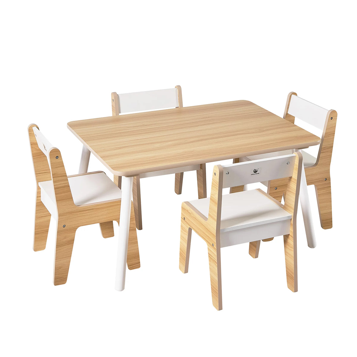 Wooden Kids Table and Chairs Set Natural White 5 Piece X183