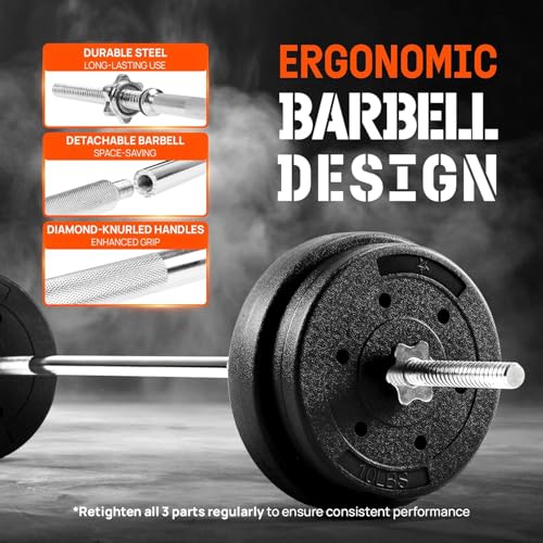 50 LB Barbell Weight Set with Diamond Knurled Handles Q210819