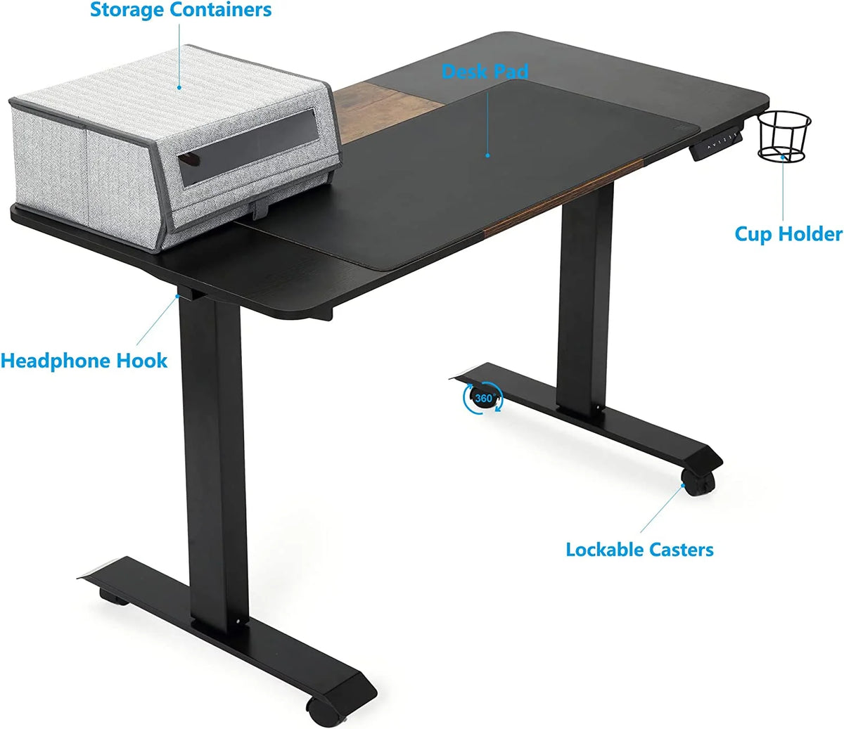 Height Adjustable Electric Standing Desk 48 x 24 Inches Vintage Brown E255058
