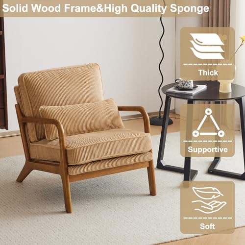 Khaki Corduroy Accent Chair with Pillow P105755