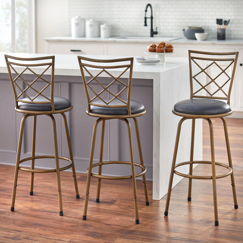 Adjustable Height Swivel Stools Set of 3 Brown Microfiber X491