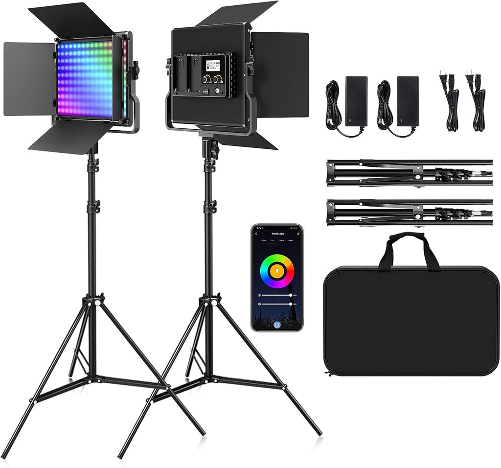 RGB LED Video Lighting Kit, 2 Packs Dimmable 552PCS LED Studio Lighting B900550