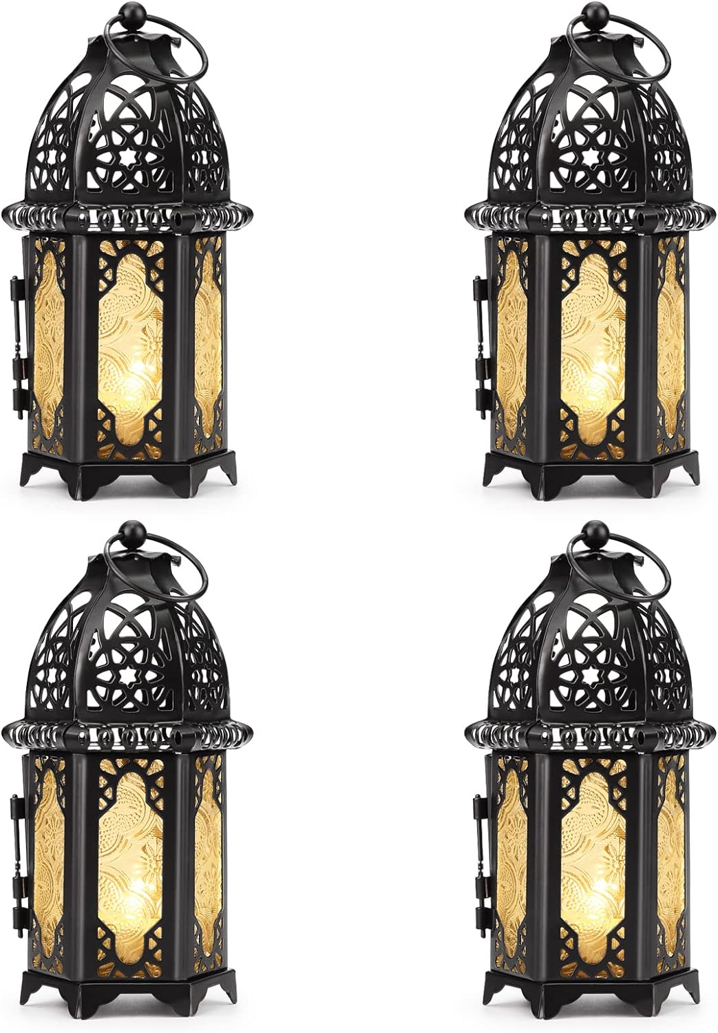 Black 4PCS Glass Candle Holder Lanterns U675