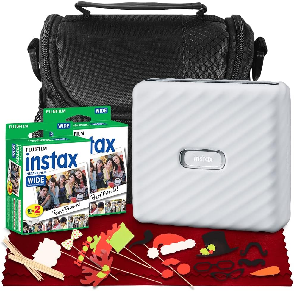 FUJIFILM INSTAX Link Wide Smartphone Printer Ash White Bundle with Wide Instant Film 20 Exposures J597961
