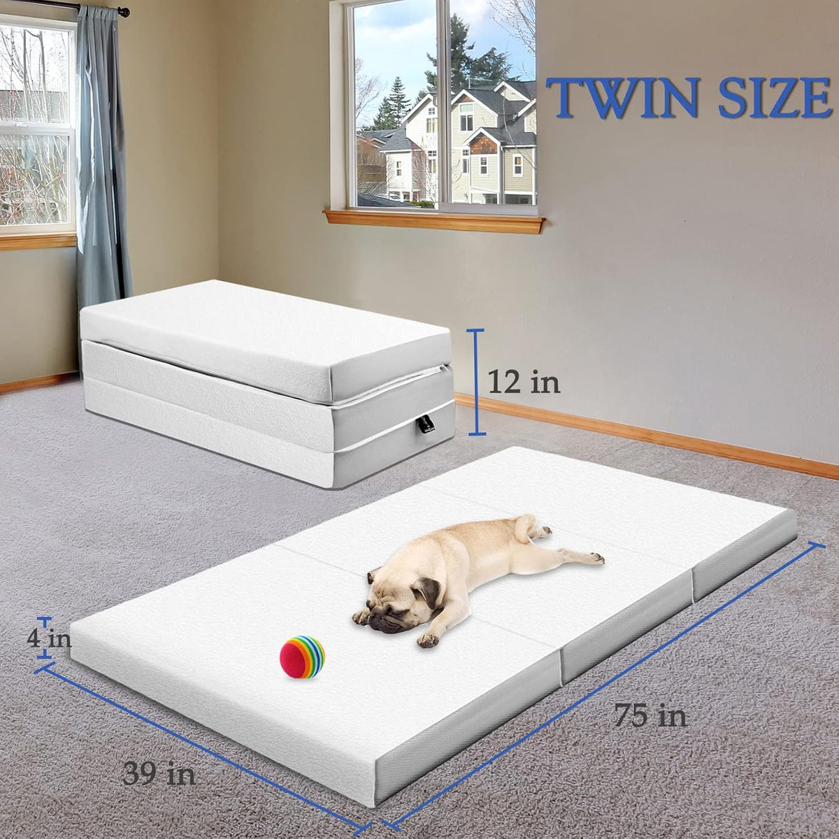 Folding Mattress, Tri-fold Mattress 4-inch, Twin Size, Memory Foam Mattress with Washable Bamboo Fabric Cover C225342