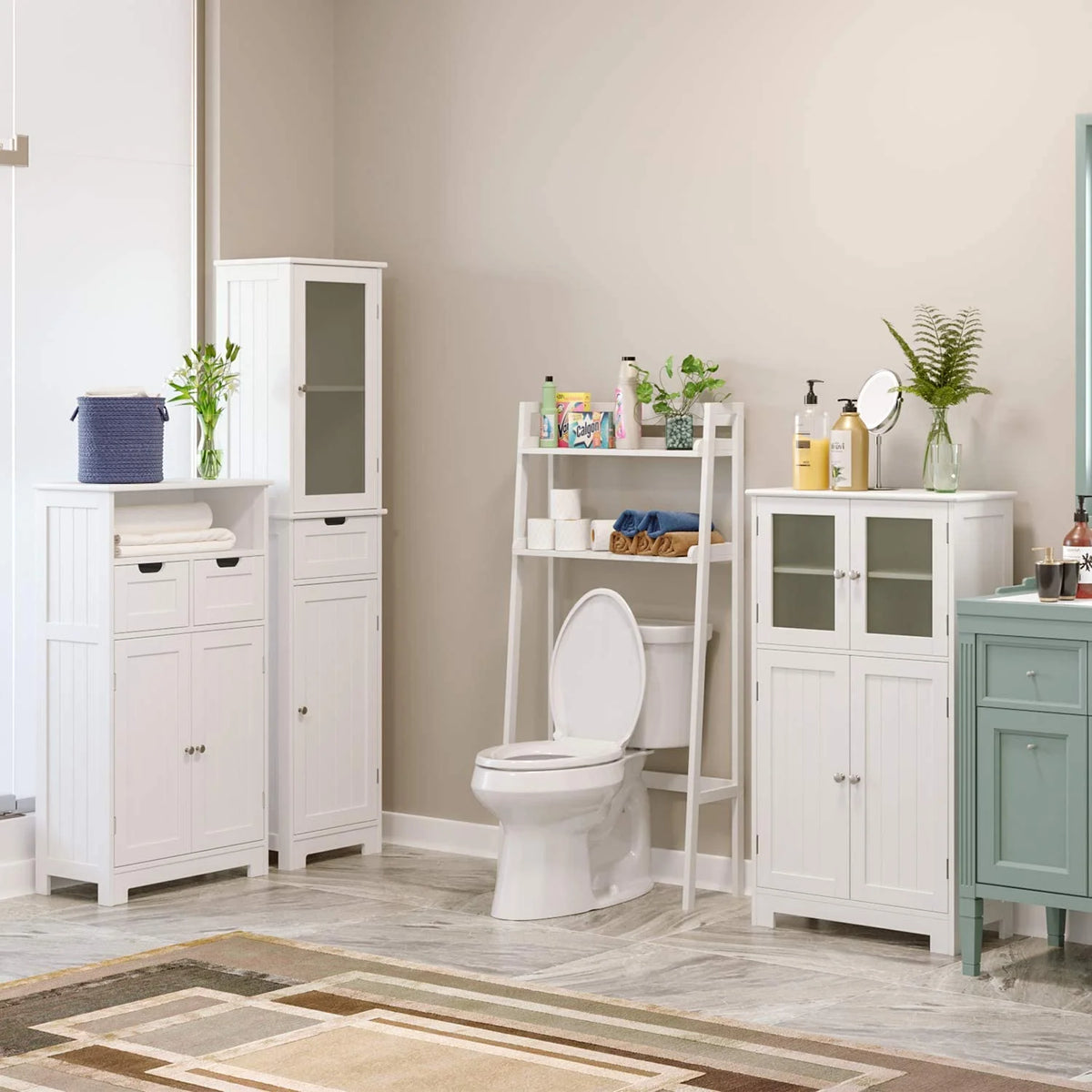 2-Tier White Over the Toilet Bathroom Shelf M94050