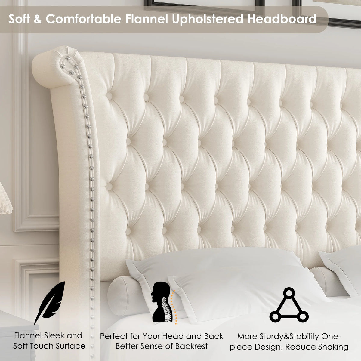 Queen Size White Velvet Upholstered Platform Bed O717