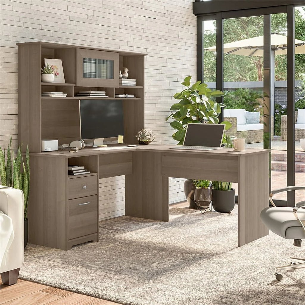 60W L Shaped Computer Desk with Hutch U6679
