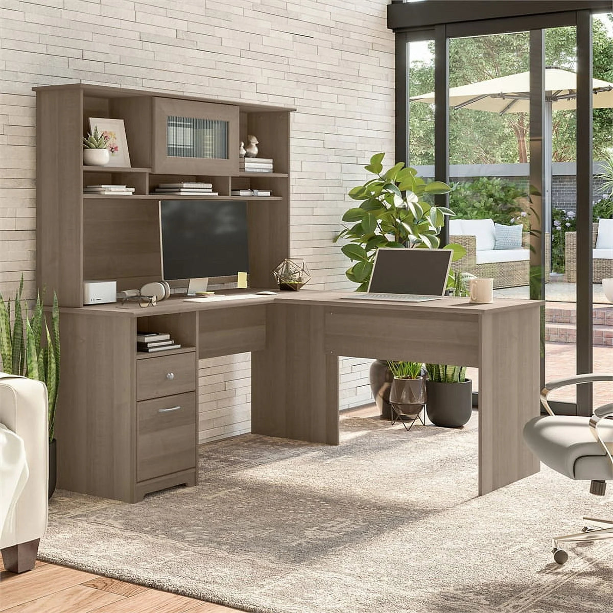 60W L Shaped Computer Desk with Hutch U6679