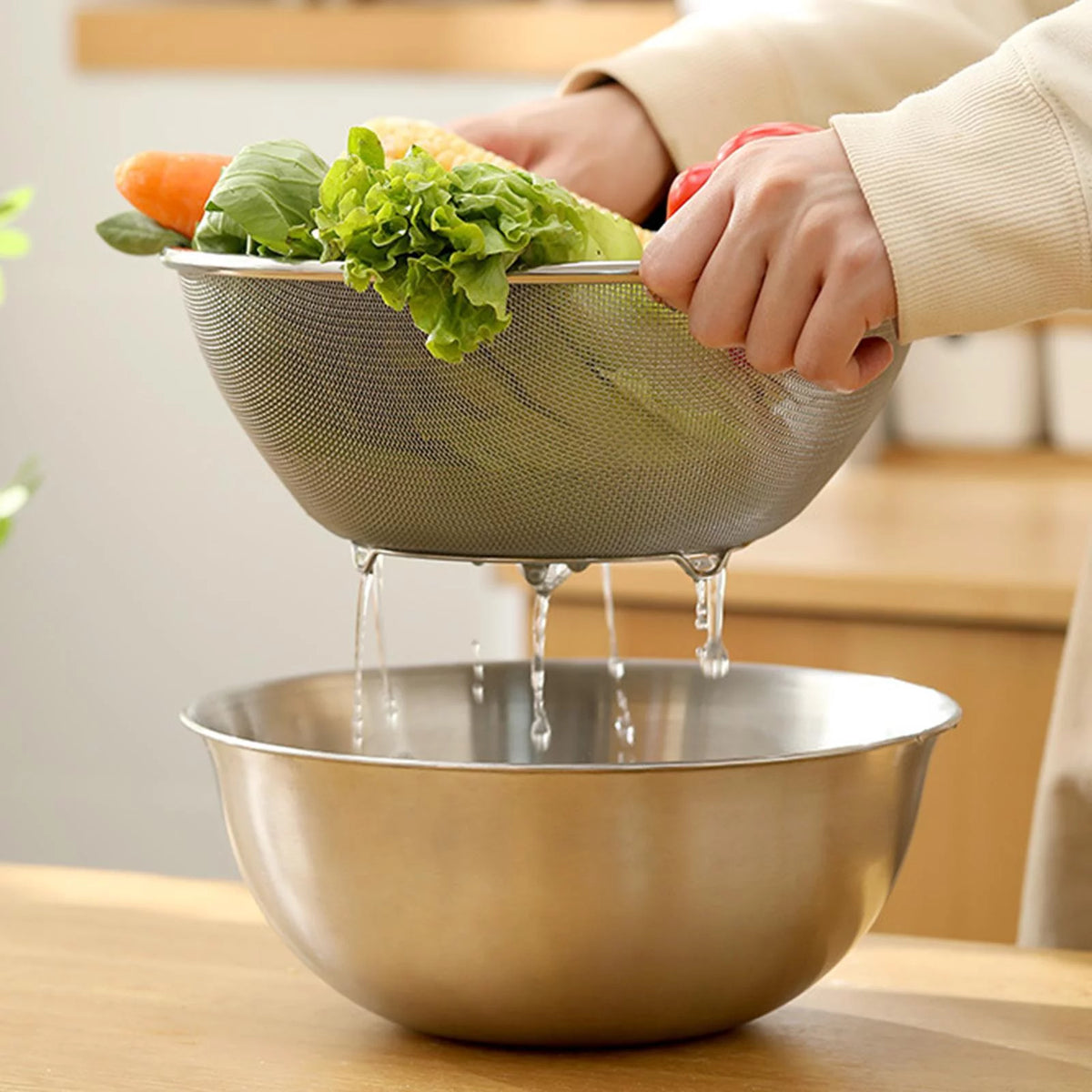 304 Stainless Steel Colander with Bowl Set of 2 X6921