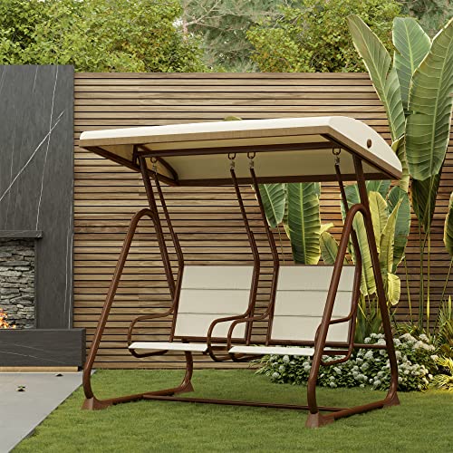 3-Person Outdoor Porch Swing with Adjustable Canopy, Charcoal Black I5878