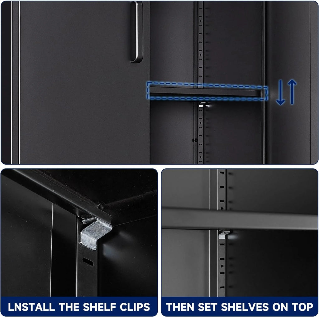 Black Metal Locking Storage Cabinet with 4 Doors and 2 Adjustable Shelves Q6804