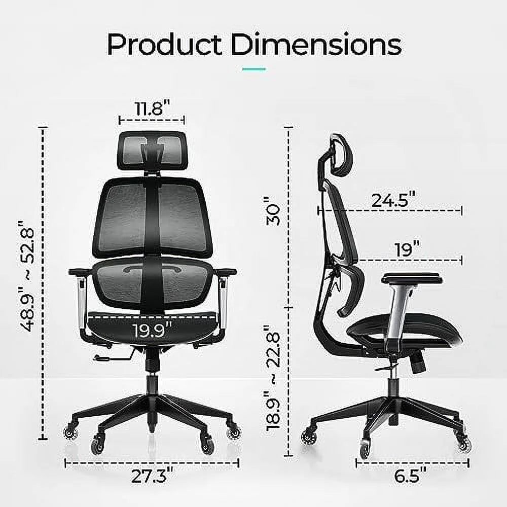 Black High-Back Ergonomic Mesh Office Chair with Headrest and Arms A49952
