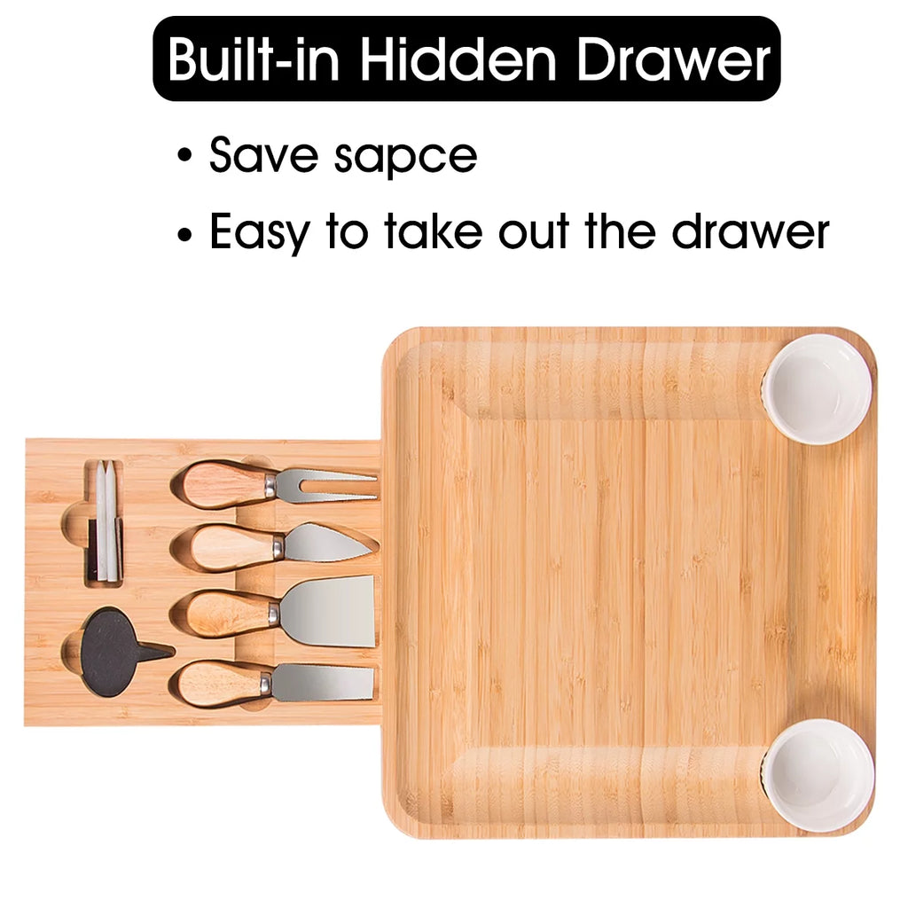 Bamboo Charcuterie Board Set with 4 Stainless Steel Cheese Knives X4470