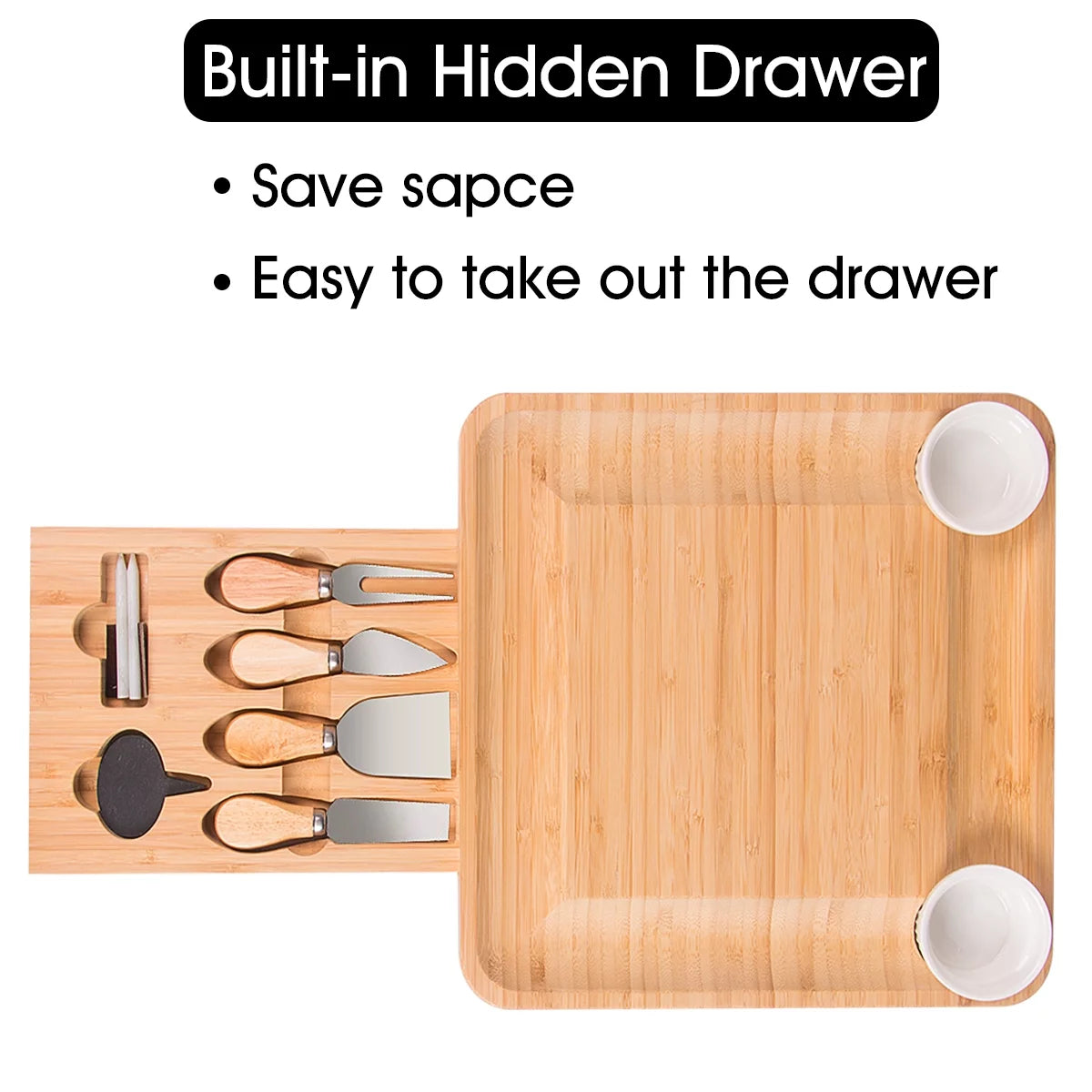 Bamboo Charcuterie Board Set with 4 Stainless Steel Cheese Knives X4470