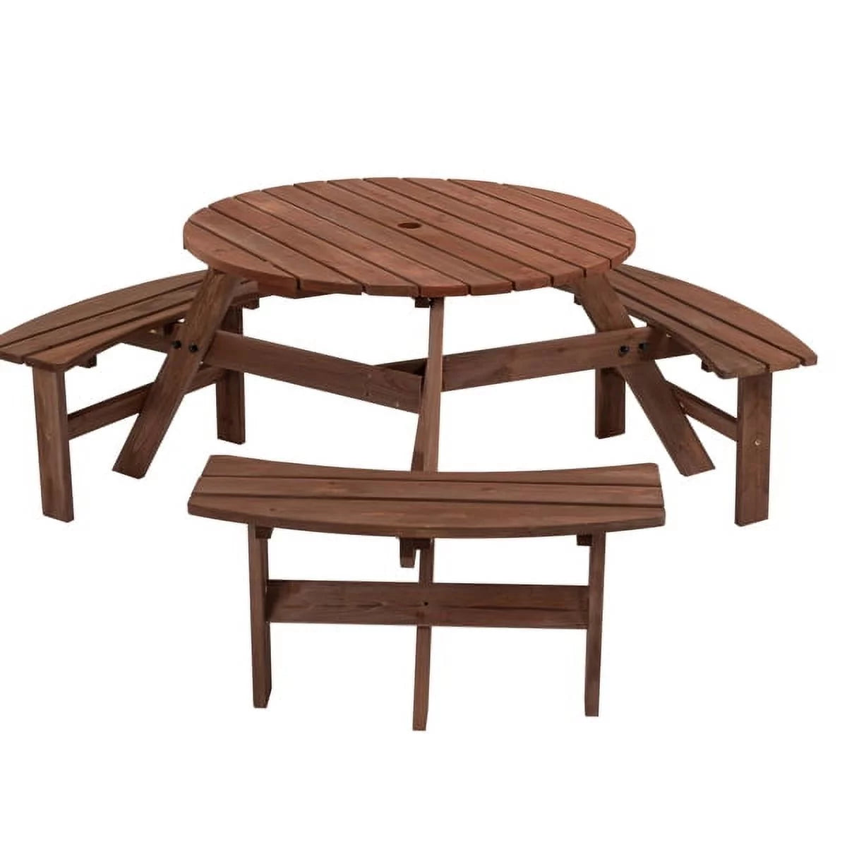 6-Person Circular Wooden Picnic Table with 3 Built-in Benches Z70216