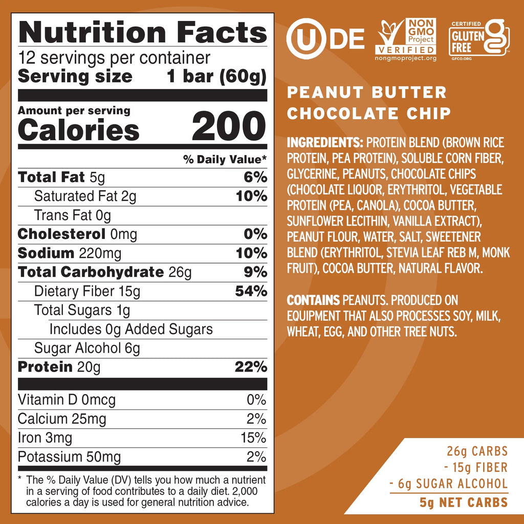 Vegan Protein Bars Peanut Butter Chocolate Chip Box of 12 I908098