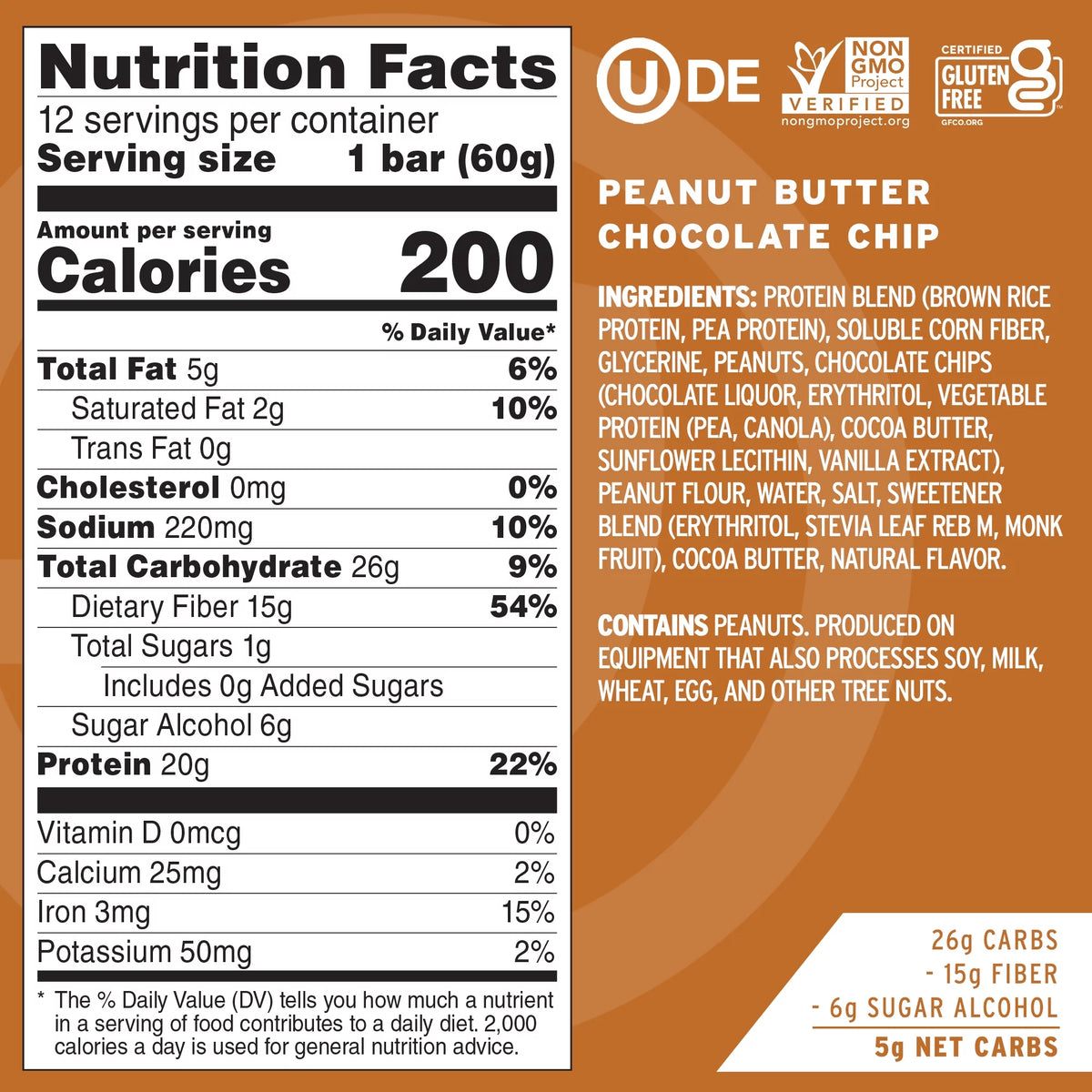 Vegan Protein Bars Peanut Butter Chocolate Chip Box of 12 I908098