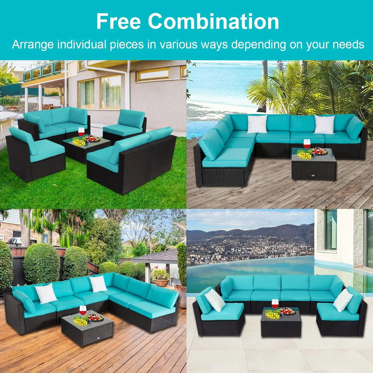 7 Pc Wicker Rattan Patio Furniture Set F37269